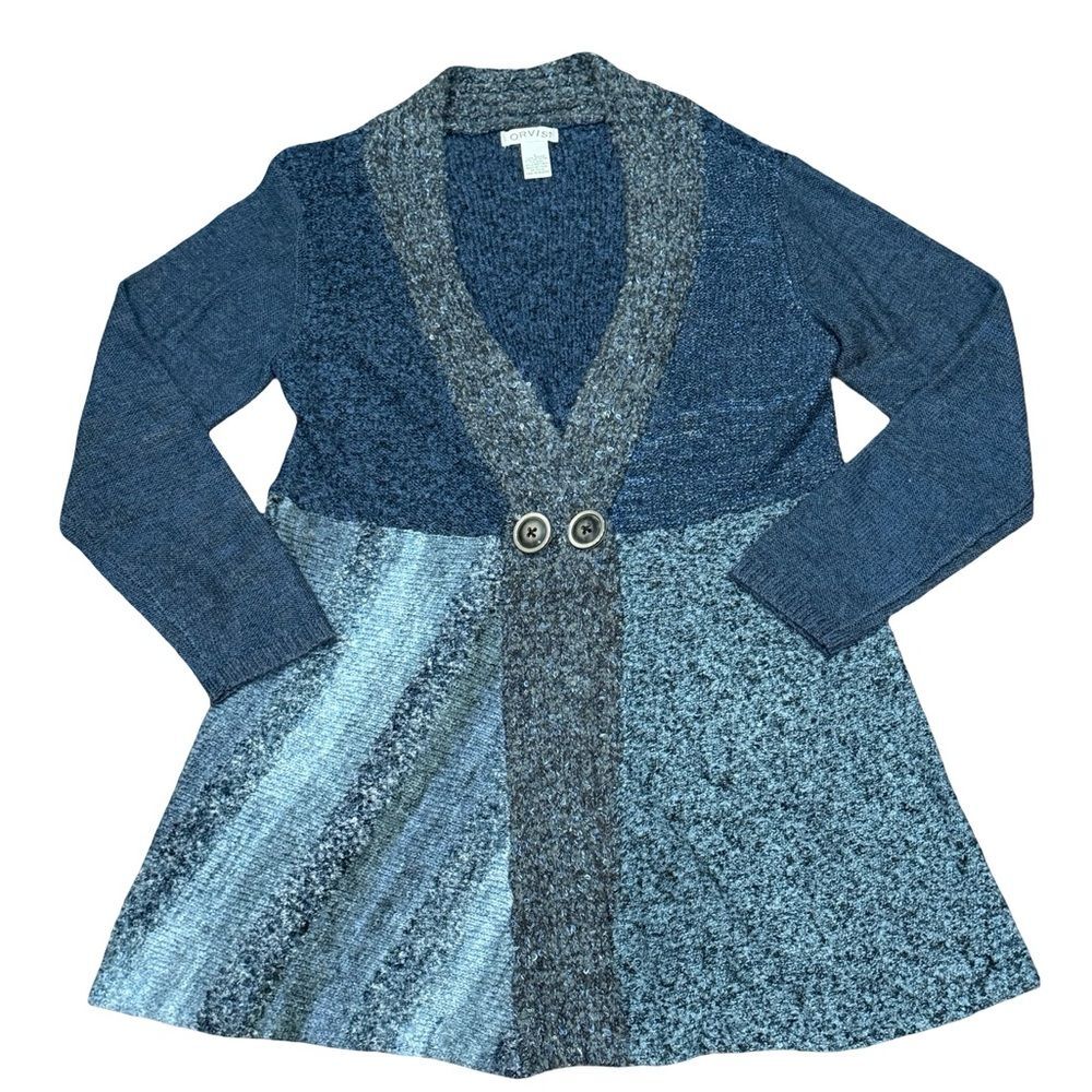 🧶✨ Orvis V-Neck Snap‎ Cardigan Sweater | Women’s Large | Gray-Blue Wool Blend